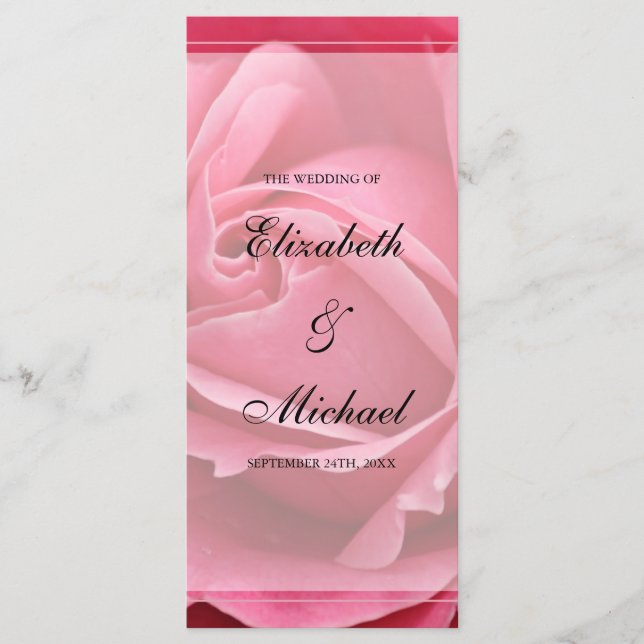 Pink Rose Wedding Program Programme (Front)