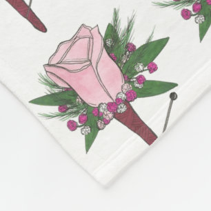Pink Rose Wedding Prom Boutonniere Flower Floral Fleece Blanket
