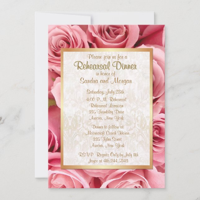 Pink Rose Wedding Rehearsal Dinner Invitation (Front)