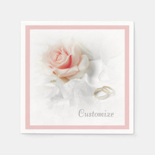 Pink Rose & Wedding Rings Pink Border Napkins