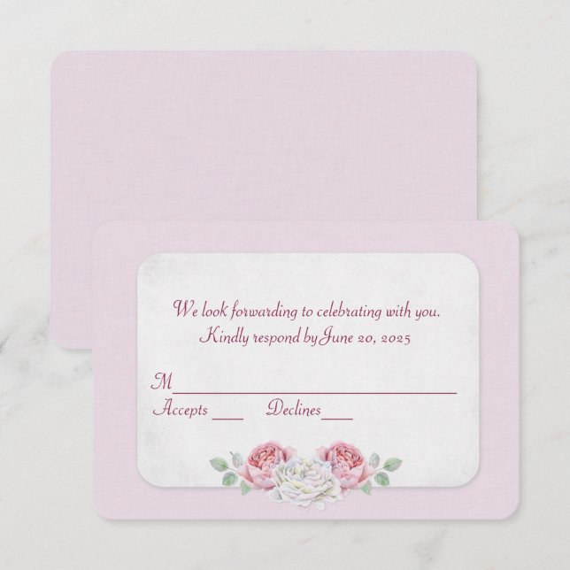 Pink Rose wedding RSVP Invitation (Front/Back)