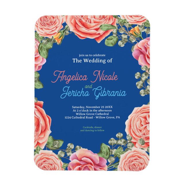 Pink Rose Wedding Theme Magnet (Vertical)