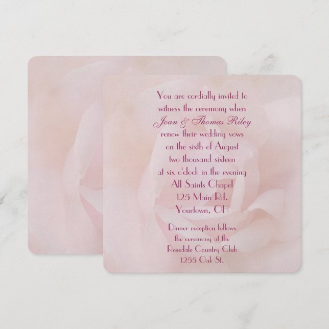 Pink Rose Wedding Vow Renewal Invitation (Front/Back)