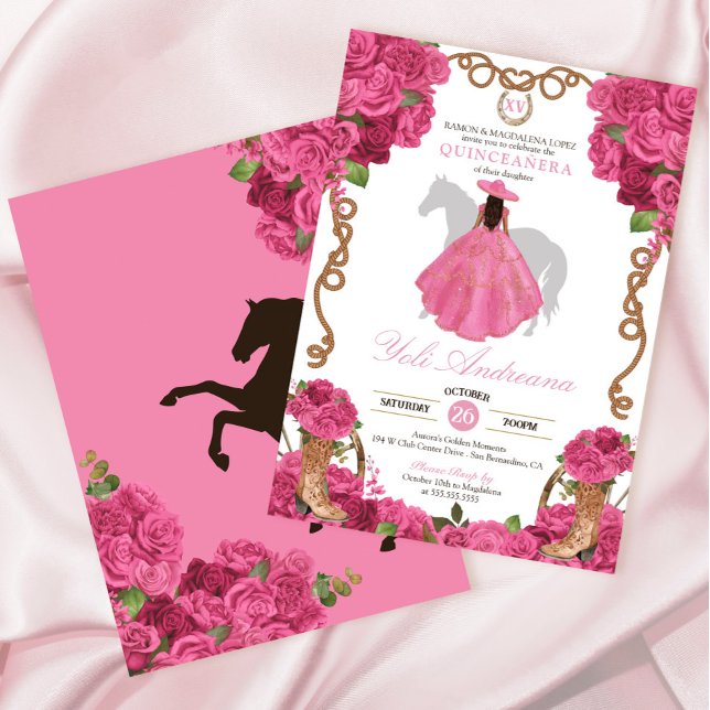 Pink Rose Western Charro Vestidos Quinceañera Invitation (Creator Uploaded)