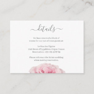 Pink Rose White Grey Floral Wedding Hotel Detail Enclosure Card