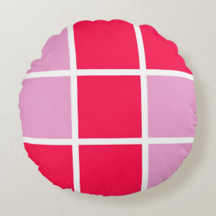 Pink rose white lines squares geometric abstract round cushion