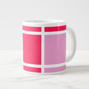 Pink rose white lines squares geometric large coffee mug