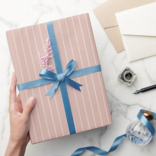 Pink Rose White Thin Stripes Birthday Wrapping Paper