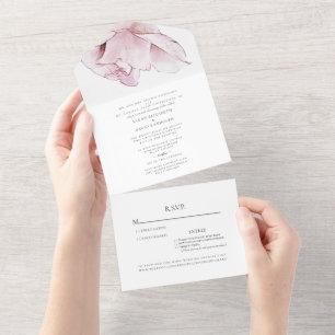 Pink Rose White Two Venue Wedding  All In One Invi Invitation