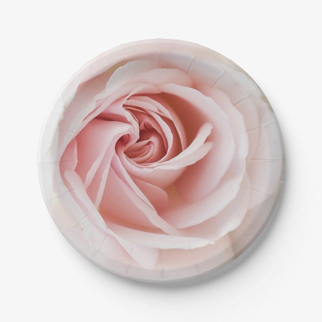 Pink Rose & White Wood Shabby Chic Bridal Shower Paper Plate (Front)