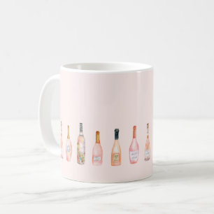 Pink rosé wine bottles watercolor illustration coffee mug