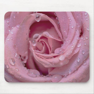 Pink Rose with Dewdrops Mouse Mat