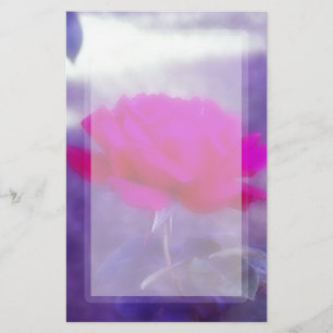 Pink Rose with Glowing Purple Background Stationery