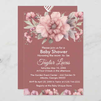 Pink Rose with Greenery Baby Shower Invitation