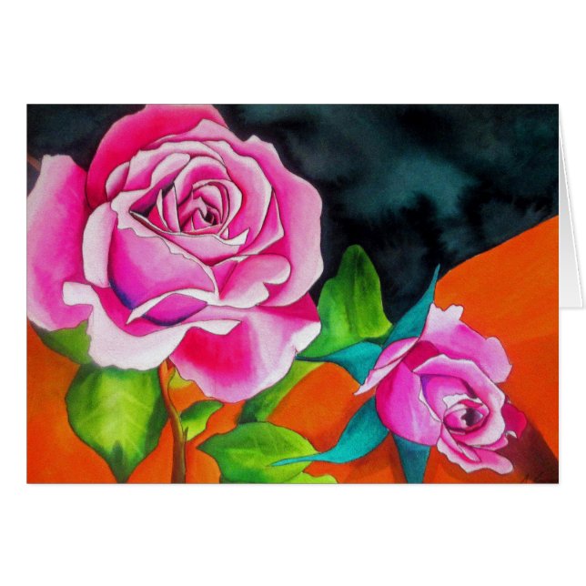 Pink Rose with orange watercolor art (Front Horizontal)