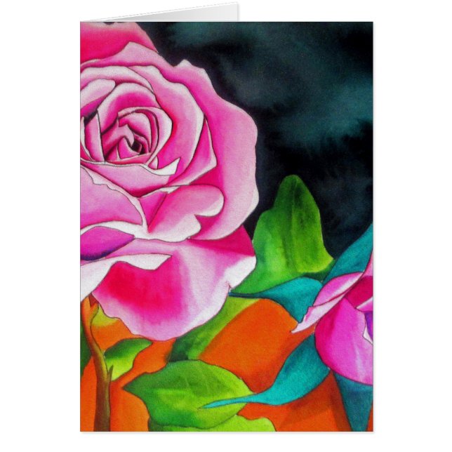 Pink Rose with orange watercolor art (Front)