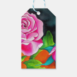Pink Rose with orange watercolor art Gift Tags