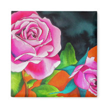Pink Rose with orange watercolor art