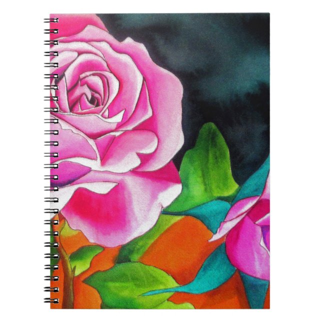 Pink Rose with orange watercolor art Notebook (Front)