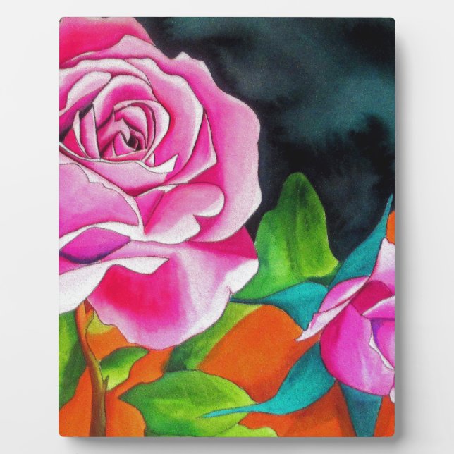 Pink Rose with orange watercolor art Plaque (Front)
