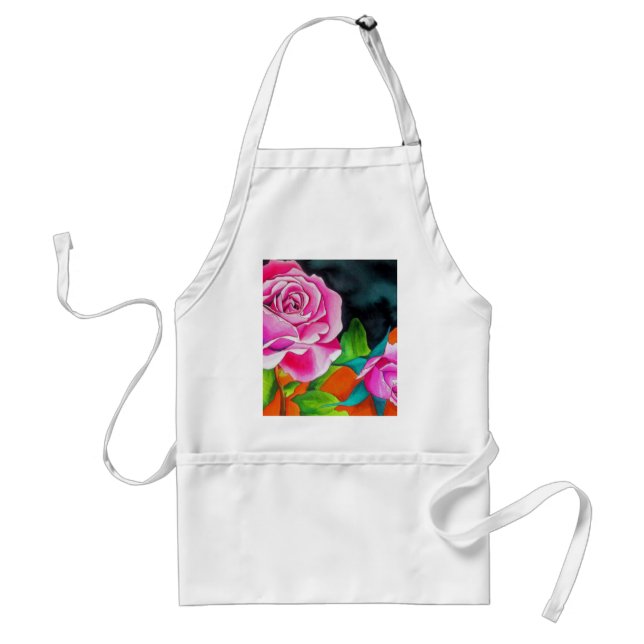 Pink Rose with orange watercolor art Standard Apron (Front)