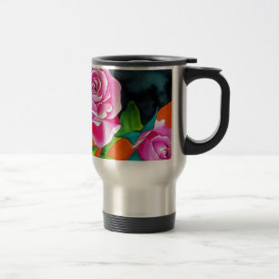 Pink Rose with orange watercolor art Travel Mug