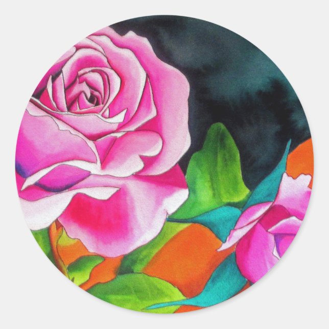 Pink Rose with orange wedding art Classic Round Sticker (Front)