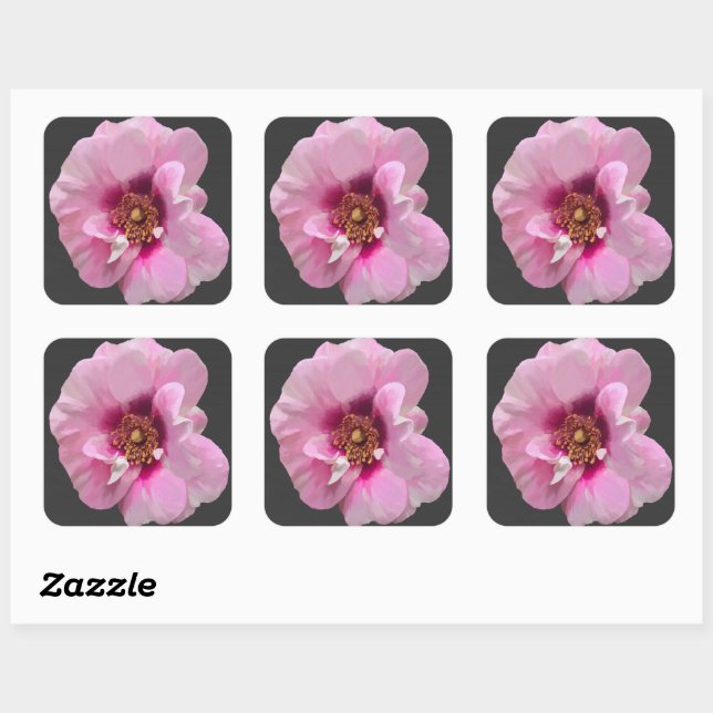 Pink rose with Purple Heart - oil painting Square Sticker (Sheet)