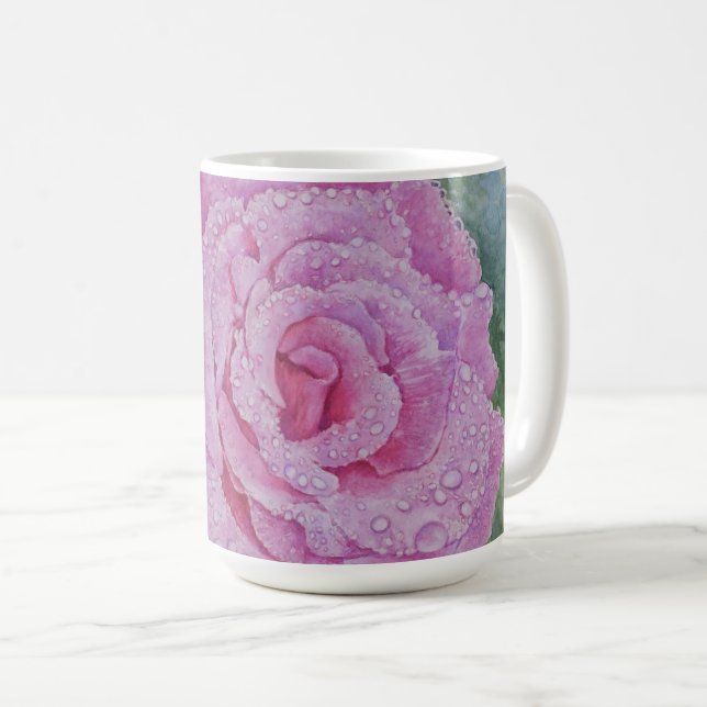 Pink Rose with Raindrops  Coffee Mug (Front Right)