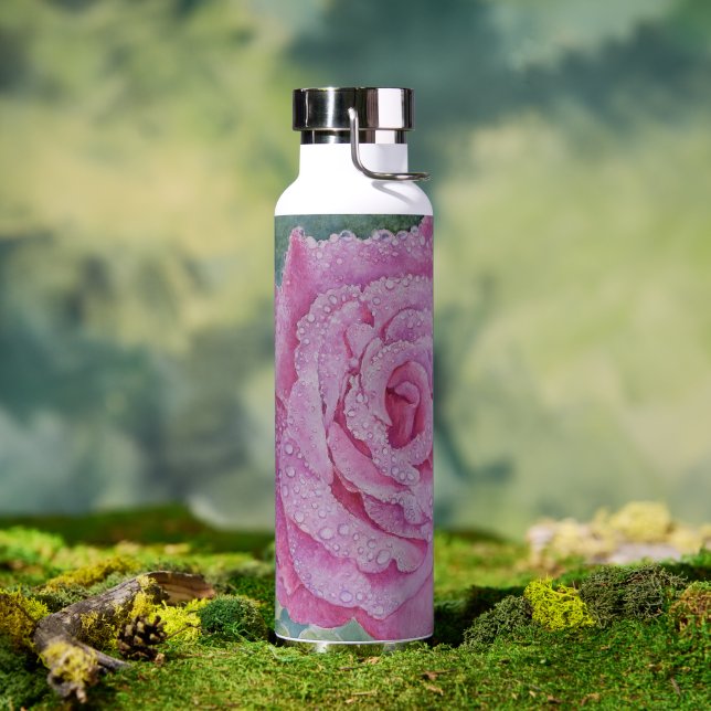 Pink Rose with Raindrops  Water Bottle (Outdoor)