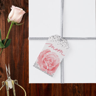 Pink Rose with Silver Glitter Mum Gift Tags