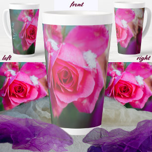 Pink rose with snowflakes latte mug