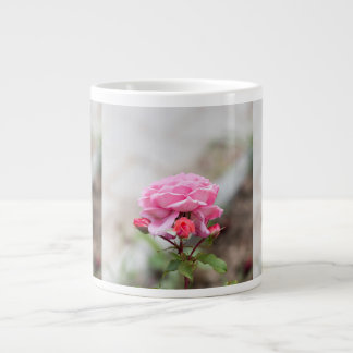 Pink rose with three buds large coffee mug