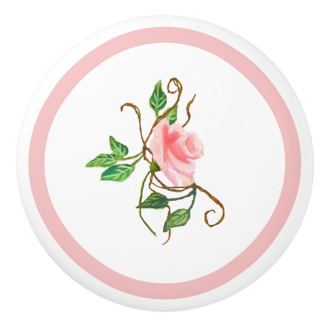 Pink Rose With Vines Ceramic Pull (Front)