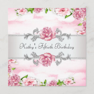 Pink Rose Womans 50th Birthday Party Invitation