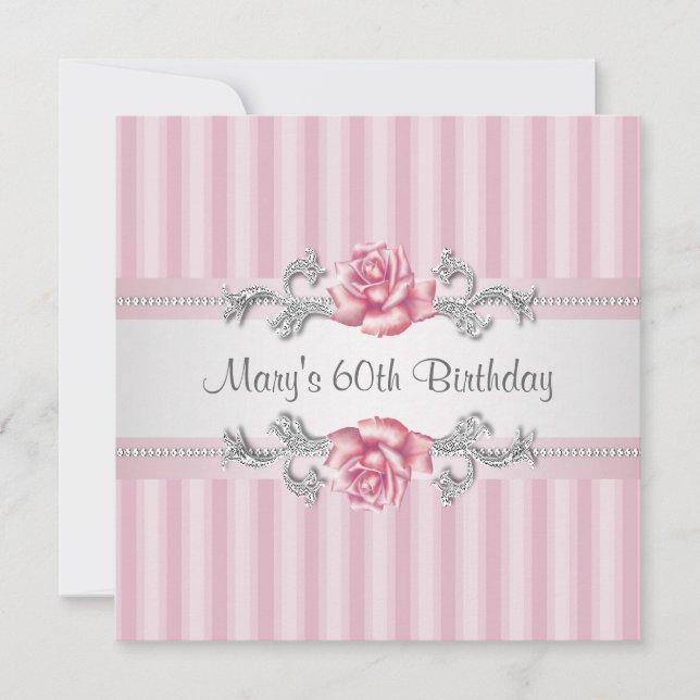 Pink Rose Womans 60th Birthday Party Invitation (Front)