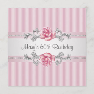 Pink Rose Womans 60th Birthday Party Invitation