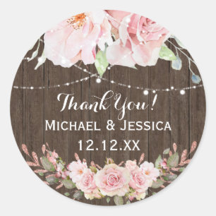 Pink Rose Wood Mason Jar Lights Thank You Classic Round Sticker