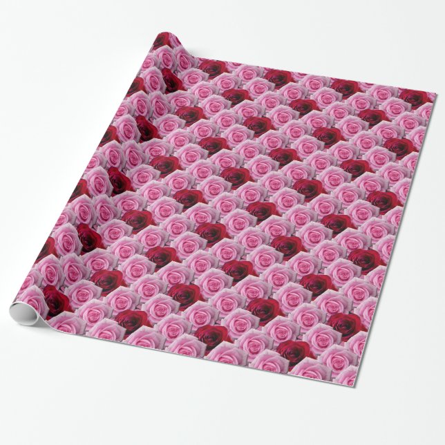 Pink Rose Wrapping Paper Romantic Rose Paper (Unrolled)