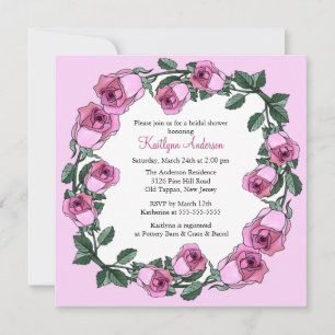 Pink Rose Wreath Bridal Shower Invitation