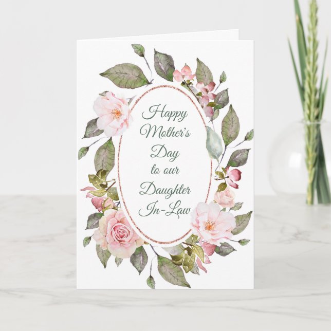Pink Rose Wreath Daughter In-Law Mother's Day Card (Front)