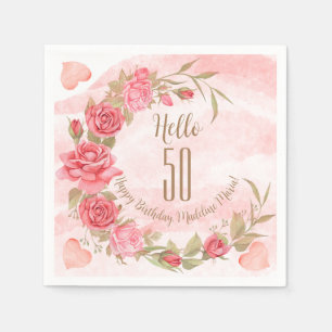 Pink Rose Wreath Personalized Birthday Party Event Napkin