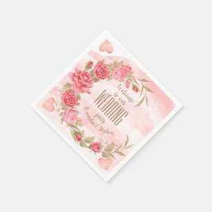 Pink Rose Wreath Personalized Wedding Bash Party Napkin