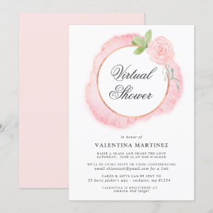 Pink Rose Wreath Virtual Bridal Baby Shower Invitation