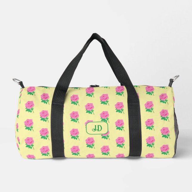Pink Rose Yellow Duffle Bag (Front)