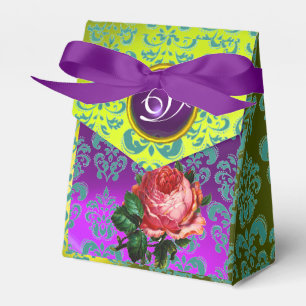 PINK ROSE ,YELLOW TEAL DAMASK, PURPLE GEM MONOGRAM FAVOUR BOX