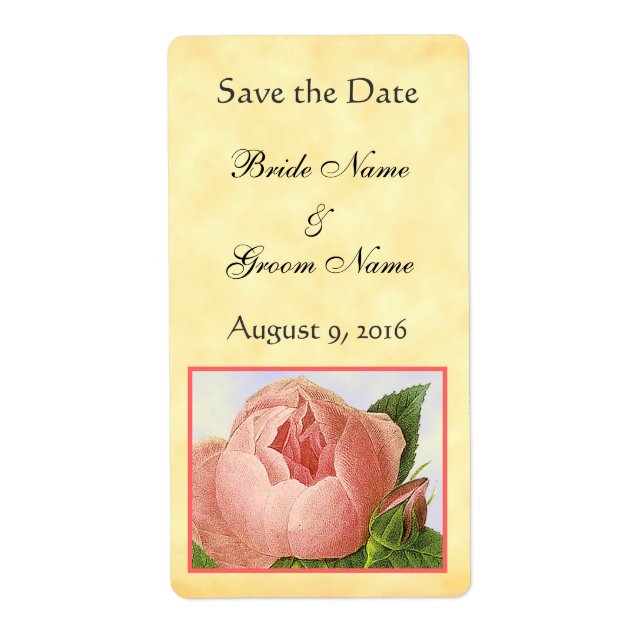 Pink Rosebud Custom Save the Date Labels (Front)