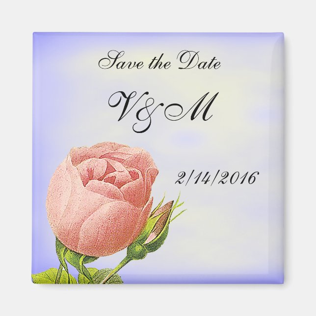 Pink Rosebud Custom Save the Date Magnet (Front)