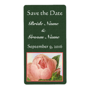 Pink Rosebud Custom Save the Date on Green Labels