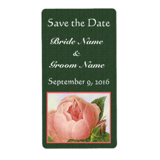 Pink Rosebud Custom Save the Date on Green Labels